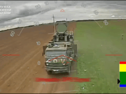 A Russian Pantsir surface-to-air system seen by a Ukrainian drone just before strike. Screenshot from video: SBU
