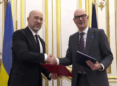 Ukrainian First Vice Prime Minister Denis Shmyhal and French Economy and Finance Minister Roland Lescure during a meeting on energy sector support and cooperation, 19 February 2026. Screenshot from video: Denys Shmyhal