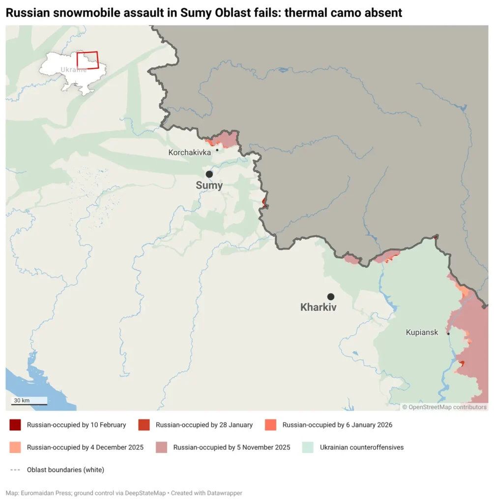 Korchakivka assaults Sumy Oblast Russians snowmobiles