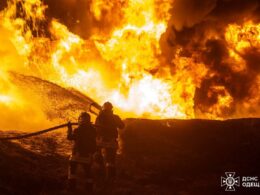 Emergency workers responding to a blaze at a rail depot in Odesa Oblast, 15 February 2026. Photo: DSNS Odesa Oblast