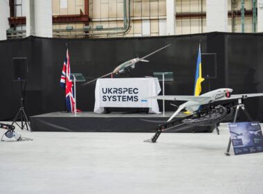Ukrspecsystems display at opening of new drone production facility in the UK, 25 February 2026. Photo: Valerii Zaluzhnyi on X