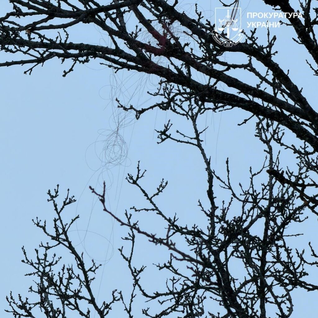 Tangled cables from a Russian fibre-optic drone that reached Kharkiv on 25 February 2026.