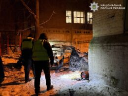said van going front save wounded soldiers — remote-controlled bomb · post police investigators examine destroyed blast site kyiv's holosiivskyi district зщдшсу 5231188270551602522 ukraine news ukrainian reports