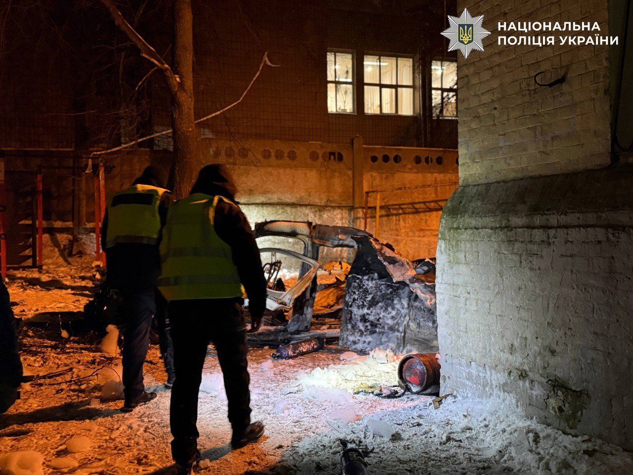 said van going front save wounded soldiers — remote-controlled bomb · post police investigators examine destroyed blast site kyiv's holosiivskyi district зщдшсу 5231188270551602522 ukraine news ukrainian reports