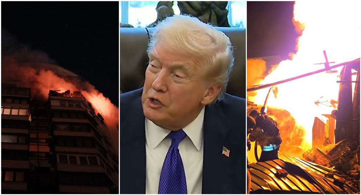 trump praises ukraine-russia talks doing very well exact moment russian missiles knock out heat thousands ukrainian homes during arctic cold snap · post left fire high-rise building after attack kyiv