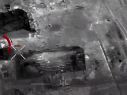 A Ukrainian ground robot engages a Russian infantryman.