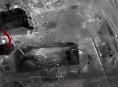 A Ukrainian ground robot engages a Russian infantryman.