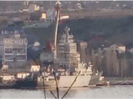 Russian ship Ivan Khurs damaged in a Ukrainian strike.