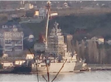 Russian ship Ivan Khurs damaged in a Ukrainian strike.