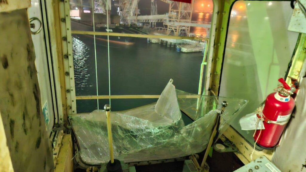 russia hit two grain-loaded ships under palau barbados flags odesa port overnight — grain bunker administrative buildings also damaged · post shattered glass inside vessel during russia's drone attack infrastructure