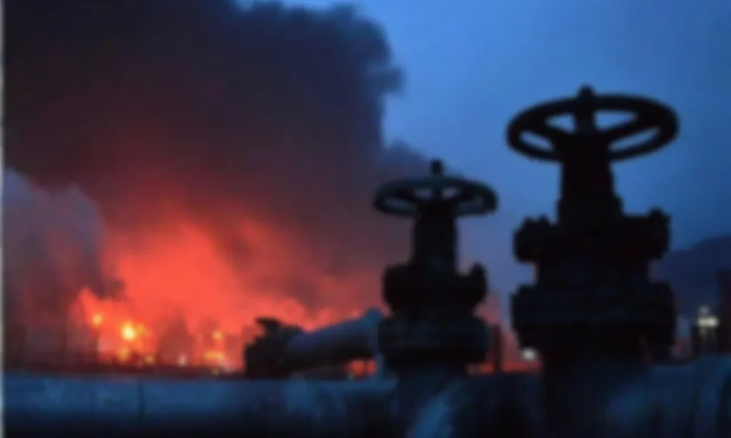 two nights same target russia returns poltava's gas fields 312 naftogaz workers lie dead since 2022 · post blurred fire extraction facility poltava oblast following russian drone strike 8 2026