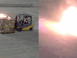 Fire started from a parcel bomb linked to Russian military intelligence. Leipzig, 22 July 2024. Photos: WSJ via Daily Mail