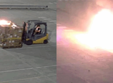 Fire started from a parcel bomb linked to Russian military intelligence. Leipzig, 22 July 2024. Photos: WSJ via Daily Mail