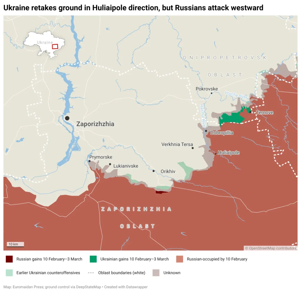 Verkhnia Tersa Zaporizhzhia Russia offensive Huliaipole map