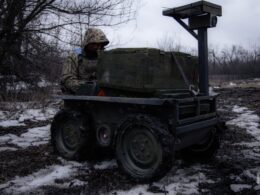 A Ukrainian soldier is loading a ground robotic system. Source: The General Staff