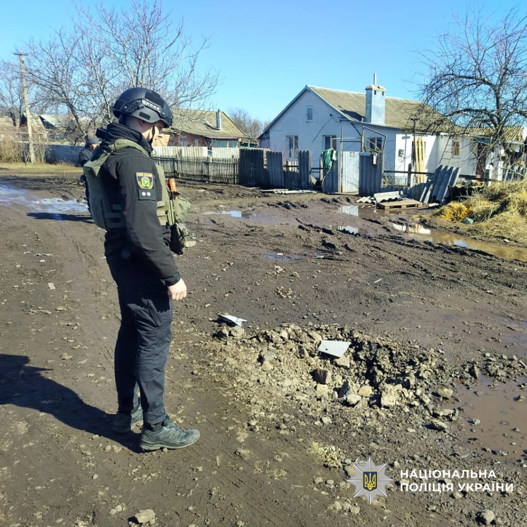 Damage to civilian infrastructure in Kharkiv Oblast following Russian strikes on 14–15 March 2026. Photo: Kharkiv Oblast Police