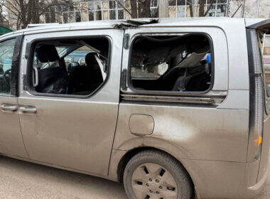 Civilian evacuation vehicle after being struck by a Russian drone in Donetsk Oblast, 20 March 2026. Photo: Donetsk Regional Prosecutor’s Office