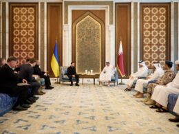 President Zelenskyy meets with Qatar’s Emir Sheikh Tamim bin Hamad Al Thani in Doha, joined by Prime Minister Muhammad bin Abdulrahman Al Thani on 28 March 2026. President's Office