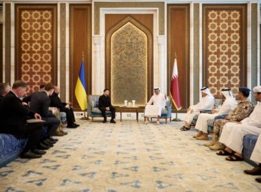 President Zelenskyy meets with Qatar’s Emir Sheikh Tamim bin Hamad Al Thani in Doha, joined by Prime Minister Muhammad bin Abdulrahman Al Thani on 28 March 2026. President's Office