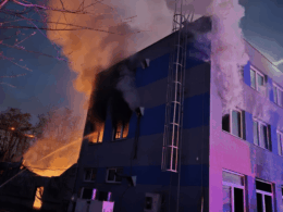 Firefighters respond to a blaze at an industrial hall in Pardubice, Czech Republic.