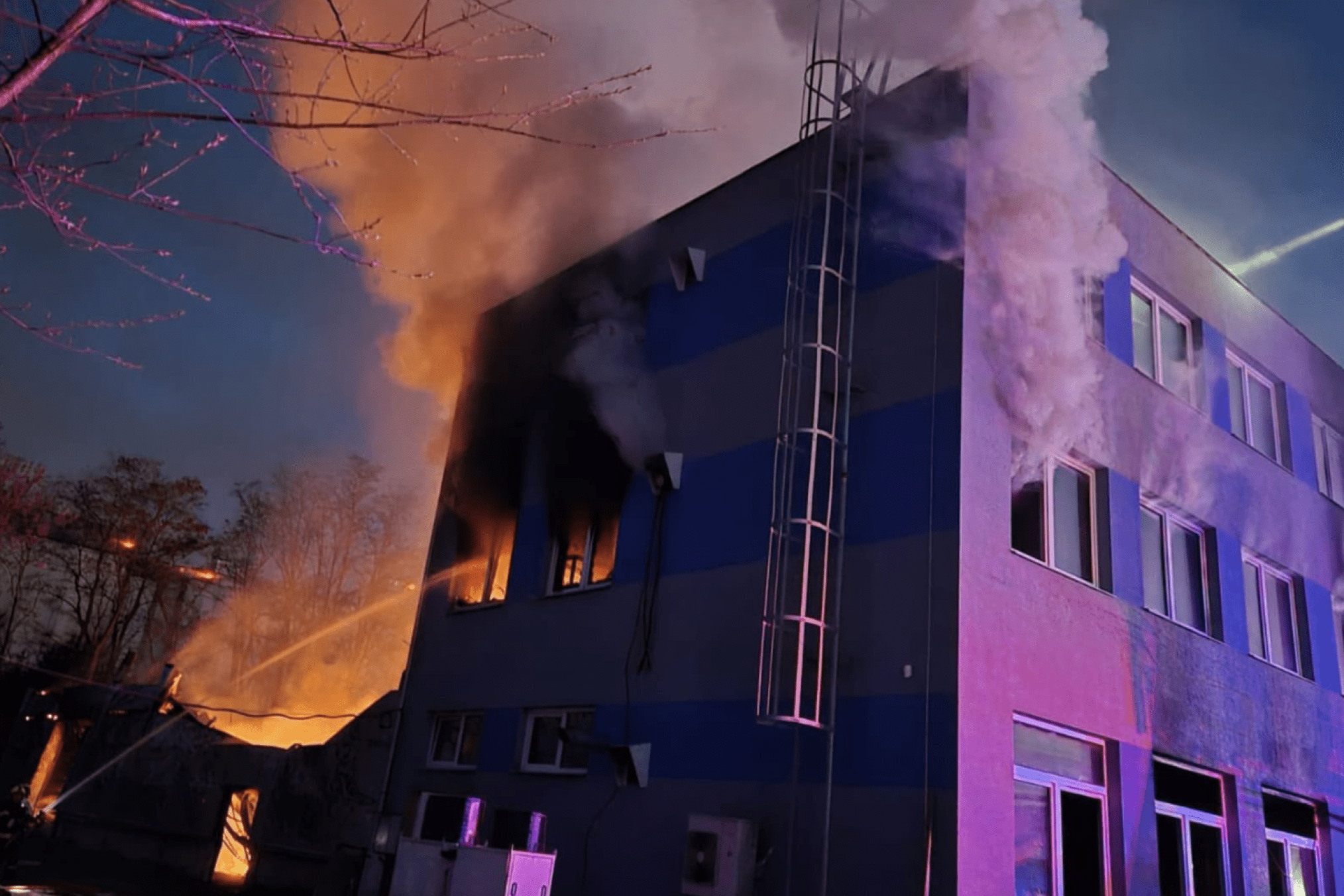 Firefighters respond to a blaze at an industrial hall in Pardubice, Czech Republic.