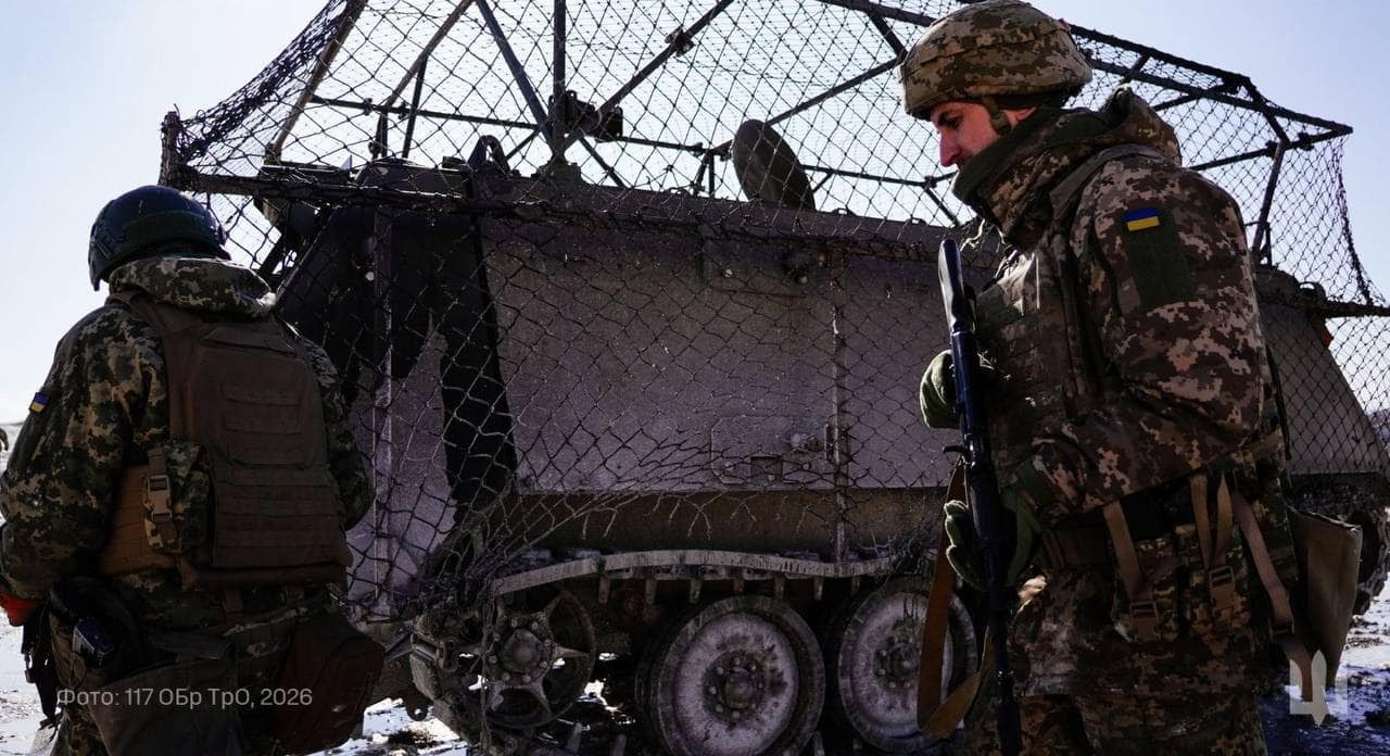 ukraine timed its huliaipole operation around weather — worked here's why won't happen again soon · post ukrainian soldiers 117th separate territorial defense brigade beside armored vehicle fitted anti-drone cage