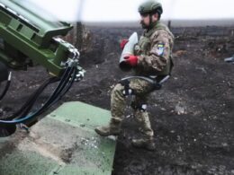 gunners can carry small car's weight shells every day — ukraine fields exoskeletons pokrovsk front · post soldier 147th separate artillery brigade wearing exoskeleton carries round loading arm caesar howitzer