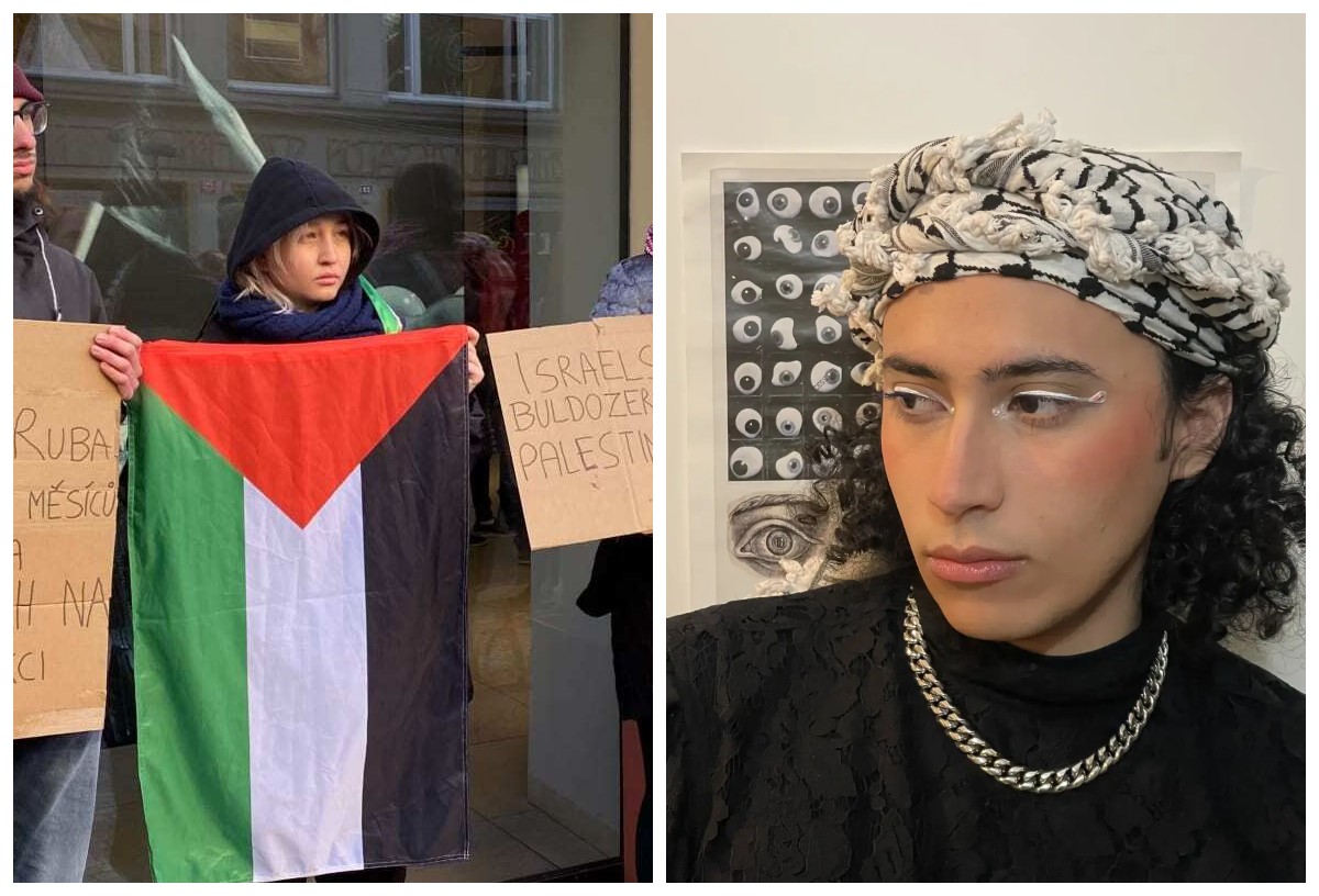 czech citizens jailed over arson plant supplying ukraine — intelligence asks russia used pro-palestinian group cover · post suspects pardubice case young woman protest (left) youssef motus (right) militarnyi fotoramio