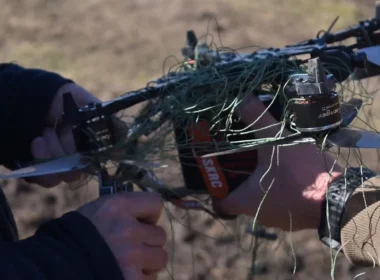 An FPV drone snared by a net fired from a Chipa net gun, developed by BlueBird Tech. Photo: BlueBird Tech via Defense Blog