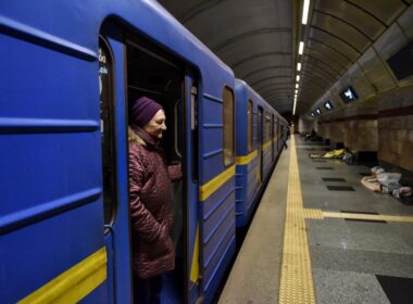 a kyiv metro station used as a bomb shelter in the early days of the war.