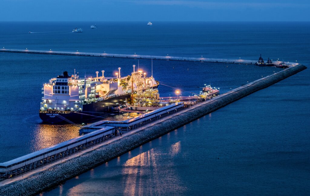 a lng tanker at świnoujście lng terminal in poland
