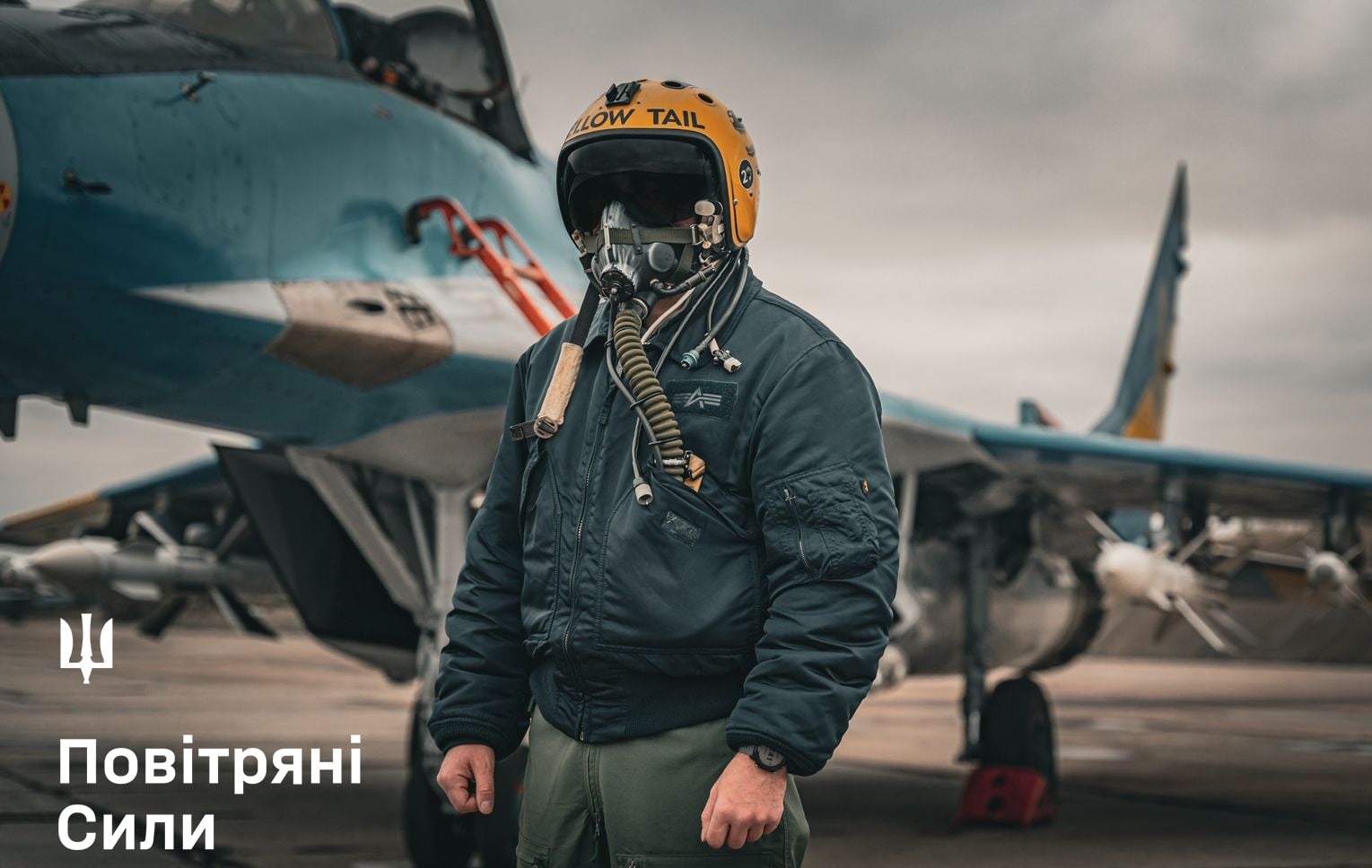 ukraine's mig-29s fly until 2030 pilots' oxygen masks last long · post ukrainian air force pilot call sign yellow tail beside mig-29 fighter ukraine pic news reports