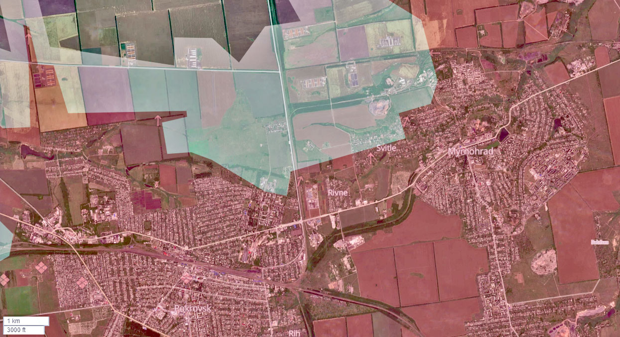 russia's direct assaults near myrnohrad failing quad bike flanking runs aren't going much better · post assessed control terrain pokrovsk donetsk oblast 2 2026 red russian-occupied gray zone deep state