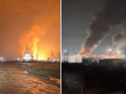 Armavir Line Production and Dispatch Station in Krasnodar Krai, Russia fire oil
