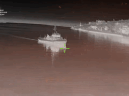 A Russian Project 1496M1 naval tug seen by a Ukrainian drone before strike, February 2026.
