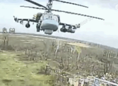Russian Ka-52 helicopter seen by a Ukrainian FPV drone before strike. Screenshot from video: Magyar on Telegram