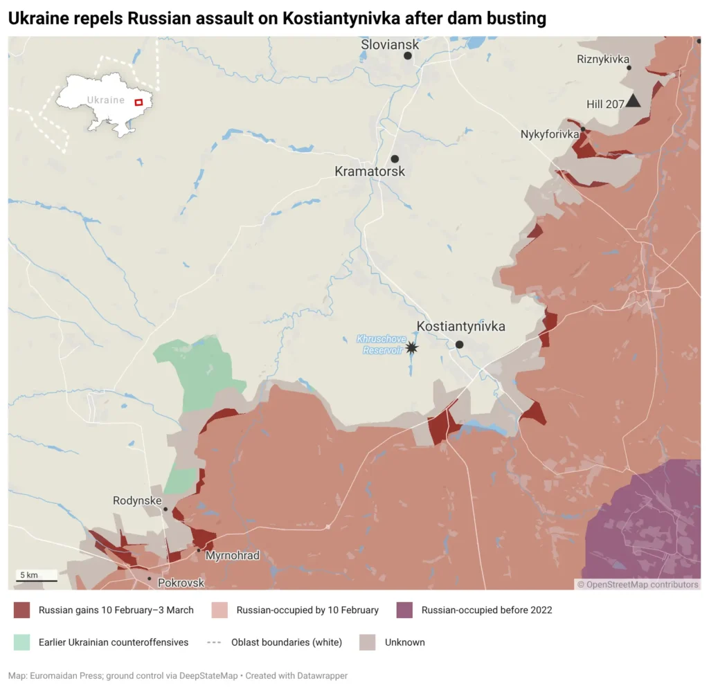 Map kostiantynivka Sloviansk dam reservoir