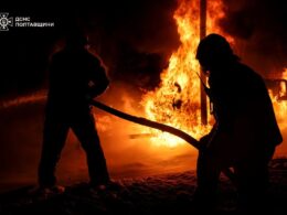 Emergency workers responding to the site of a Russian attack in Poltava Oblast. Photo: DSNS Poltava Oblast