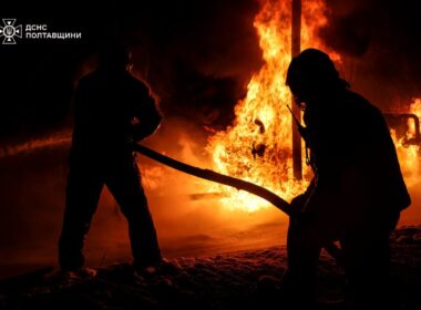 Emergency workers responding to the site of a Russian attack in Poltava Oblast. Photo: DSNS Poltava Oblast