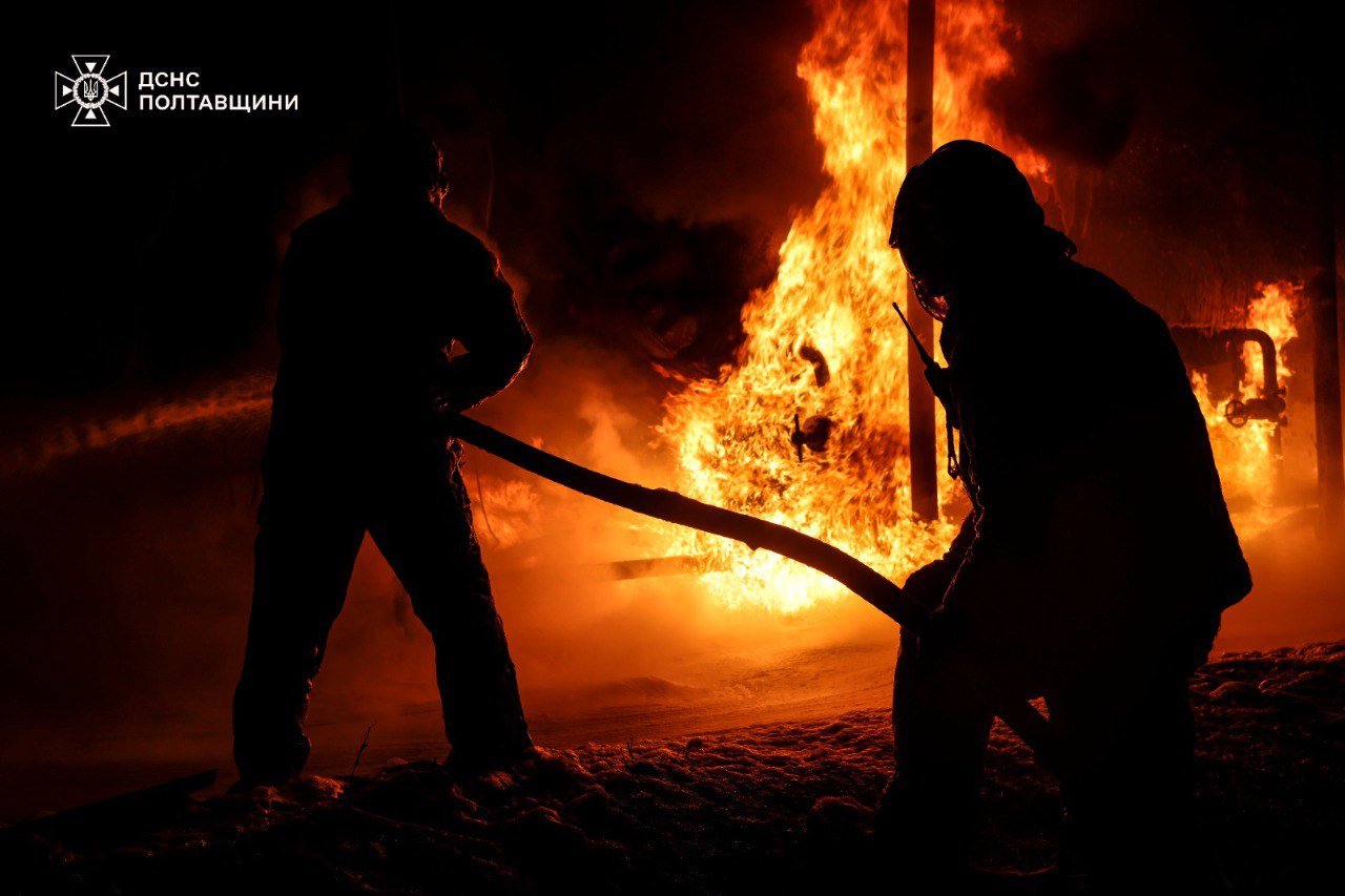 Emergency workers responding to the site of a Russian attack in Poltava Oblast. Photo: DSNS Poltava Oblast