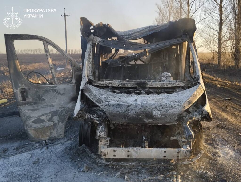 A damaged Ukrainian ambulance following a Russian FPV drone strike in Kharkiv Oblast, 15 March 2026. Photo: Kharkiv Oblast Prosecutor’s Office
