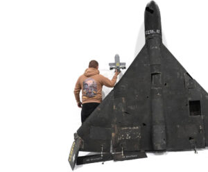 qatar want ukraine's shahed killers zelenskyy wants patriot missiles return · post man holds sting interceptor drone costing $2100 reaching up 343 km/h next downed russian shahed-136 scale sting-interceptor-drone-by-wild-hornets early-stage