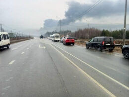 ust-luga burning again ukraine now hitting russian oil port every other day — shadow fleet tankers load here keep waiting offshore · post smoke billows over horizon traffic towards facility