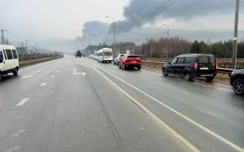 ust-luga burning again ukraine now hitting russian oil port every other day — shadow fleet tankers load here keep waiting offshore · post smoke billows over horizon traffic towards facility