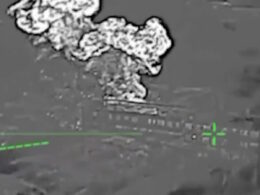 An explosion coming the drone strike on Russia's Rubicon UAV center. Screenshot