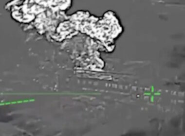 An explosion coming the drone strike on Russia's Rubicon UAV center. Screenshot