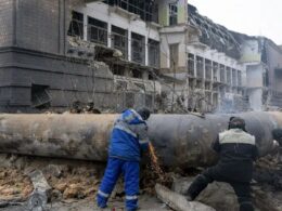 russia's winter campaign supposed freeze ukraine split its grid stop factories none worked isw says · post workers cut through damaged pipe thermal power plant struck russian missile attack kyiv