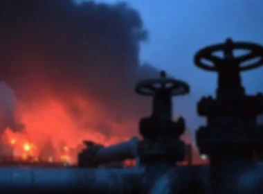two nights same target russia returns poltava's gas fields 312 naftogaz workers lie dead since 2022 · post blurred fire extraction facility poltava oblast following russian drone strike 8 2026