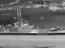 A Ukrainian drone is seeing Russian frigate Admiral Grigorovich. Source: A screenshot