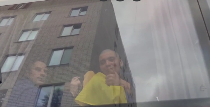 Kateryna's husband Serhii in a bus on the way to Ukraine. Source: Screenshot